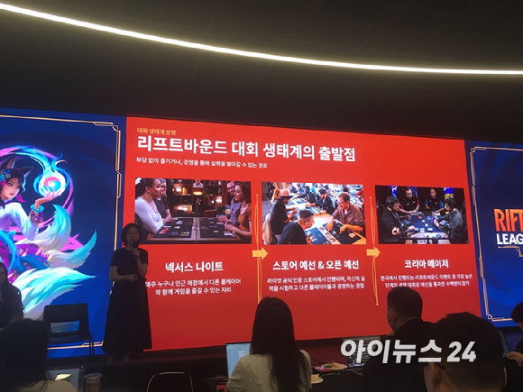 쳉란 차이 총괄 프로듀서가 18일 미디어 쇼케이스에서 '리프트바운드'를 소개하고 있다. [사진=문영수 기자]