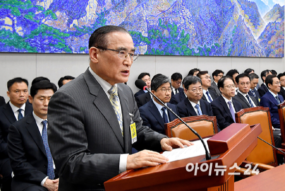 위성락 국가안보실장이 6일 서울 여의도 국회에서 열린 운영위원회의 대통령비서실 등 국정감사에서 업무보고를 하고 있다. [사진=곽영래 기자]
