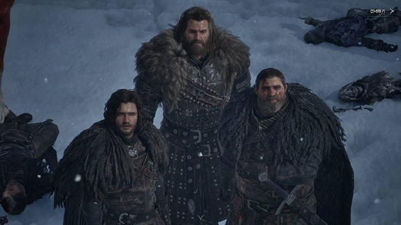 문준기(왼쪽) 넷마블 사업본부장, 장현일 PD가 지난 20일 서울 구로구 넷마블 사옥에서 열린 '왕좌의 게임: 킹스로드' 언론 시연회에서 기념촬영을 하고 있다. [사진=박정민 기자]