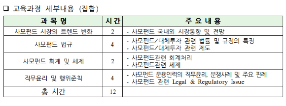 교육 과정에서는 사모집합투자기구 운용에 필요한 법규&middot;조세 관련 최신 정보, 사모펀드 시장 최신 현황 등에 대한 정보를 습득할 수 있는 전문인력 양성 과정이다. [사진=금융투자협회]