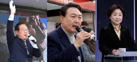(왼쪽부터) 이재명 더불어민주당 후보, 윤석열 국민의힘 후보, 심상정 정의당 후보. [사진=아이뉴스24 DB]