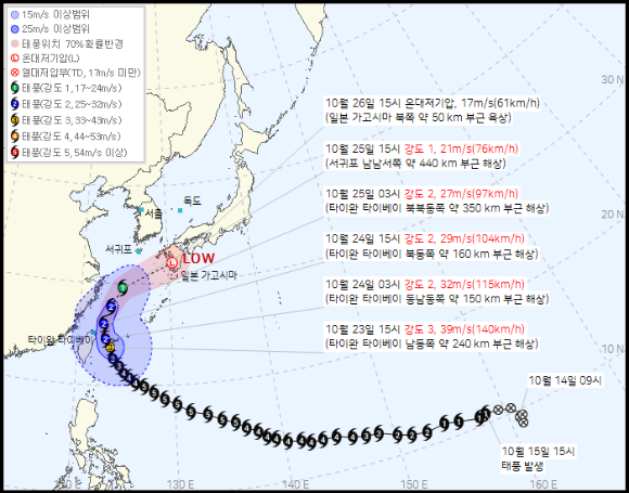 30호 태풍 참피 경로 2026년 10월 23일 오후 4시 발표 [사진=기상청]