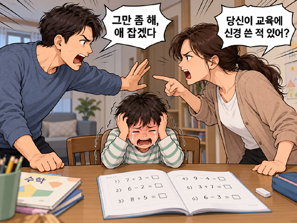 아이에게 공부 스트레스를 강요하는 아내와 다투다 일주일째 냉전 상태로 대치 중이라는 남편의 사연이 알려졌다. 기사 이해를 돕기 위해 챗GPT로 생성한 인공지능(AI) 이미지. [사진=챗GPT]
