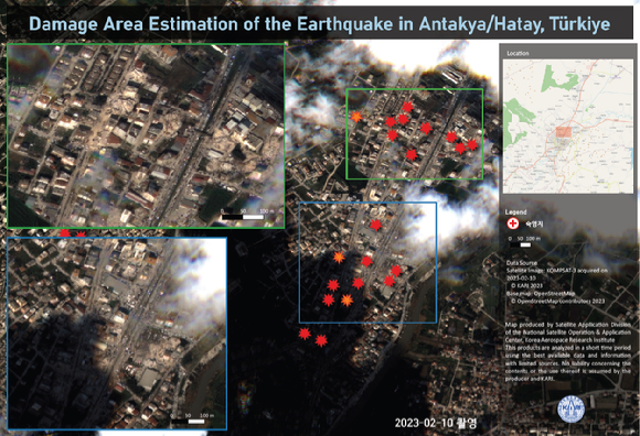 튀르키예 동남부 하타이 안타키아 지진 피해 지역. 한국항공우주연구원의 지도 분석을 통해 소방청에 전달했다. [사진=과기정통부]