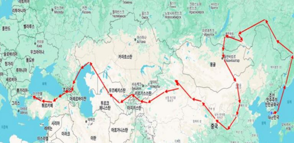 윤영선 전 관세청장 일행의 유라시아 여행 총 경로. [사진=윤영선]