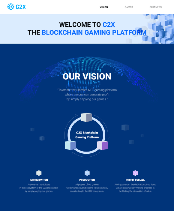 컴투스홀딩스가 C2X 블록체인 플랫폼 티징 사이트를 공개했다. [사진=컴투스홀딩스]