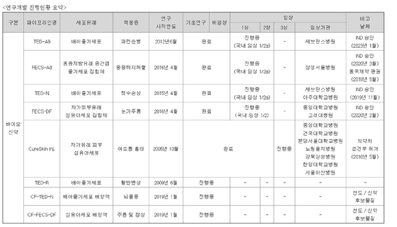  에스바이오메딕스의 연구개발 진행 현황. [출처=에스바이오메딕스 투자설명서]