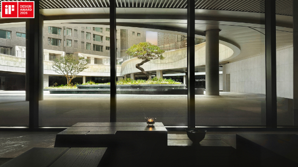 한옥의 자연을 빌린다는 개념 '차경(借景)'이 적용된 라체르보 써밋의 선큰과 어메니티 공간. [사진=대우건설]