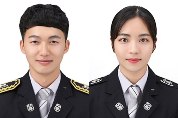 LG의인상 수상자 2인. (왼쪽부터) 강태우, 김지민 소방교. [사진=LG그룹]