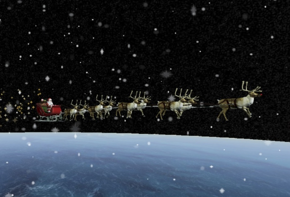 NORAD가 제공하는 산타 위치 추적 서비스에서 산타가 이동중이다. [사진=북미항공우주방위사령부(NORAD) ]