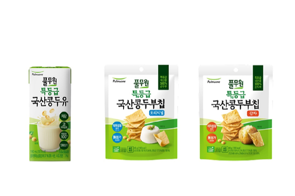 풀무원식품 신제품 '특등급 국산콩 두유'와 '특등급 국산콩 두부칩'. [사진=풀무원]