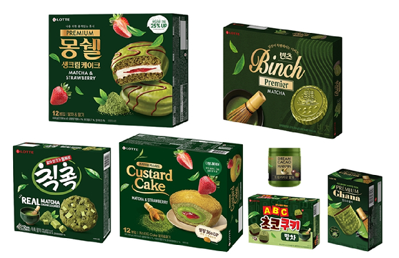 롯데웰푸드 말차 디저트 7종. [사진=롯데웰푸드]