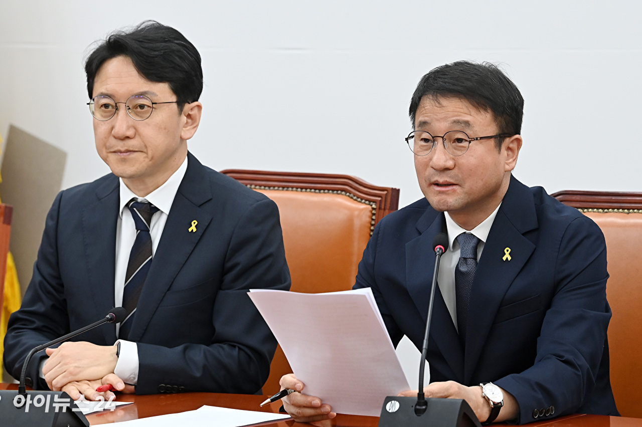 한병도 더불어민주당 원내대표가 16일 서울 여의도 국회에서 열린 정책조정회의에서 발언하고 있다. [사진=곽영래 기자]