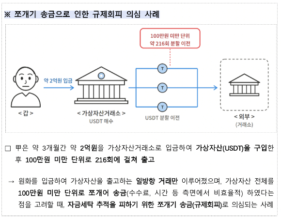 쪼개기 송금으로 인한 규제회피 의심 사례 [사진=금융위원회]