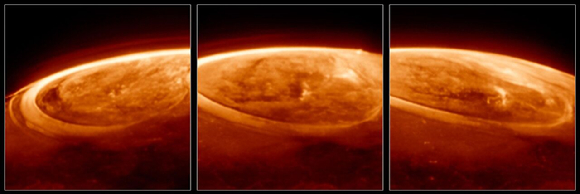 제임스웹이 촬영한 목성의 오로라. 강력한 빛으로 물들어있다. [사진=NASA]