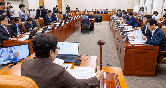 임이자 국회 기획재정위원장이 지난달 30일 국회에서 열린 기재위 전체 회의에서 2025년도 국정감사 증인·참고인 출석요구의 건을 처리하고 있다. [사진=연합뉴스]