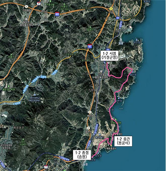 부산광역시 해운대구 갈맷길 1-2(기장군, 해운대구) 변경 코스.[사진=부산광역시]