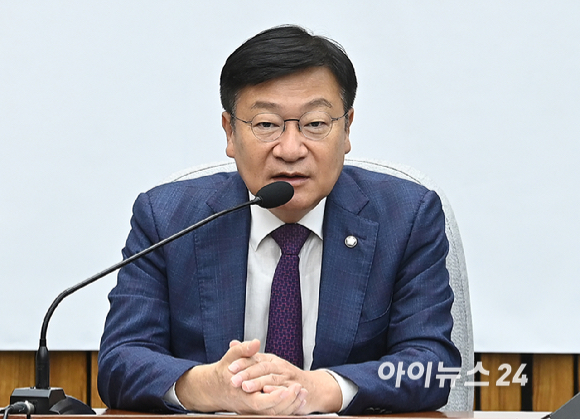 정점식 국민의힘 원내대표가 16일 국회에서 열린 원내대책회의에서 발언하고 있다. [사진=곽영래 기자]