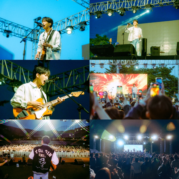 이승윤이 용인대학교 축제에서 무대를 선보이고 있다. [사진=마름모]