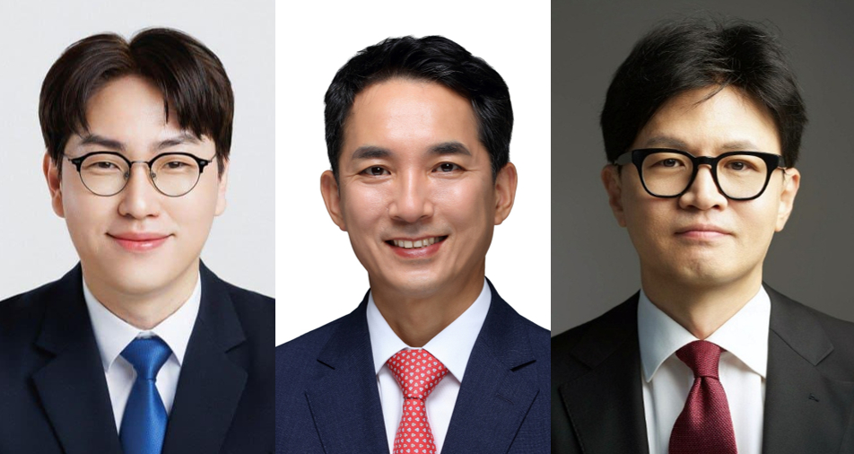 왼쪽부터 부산 북구갑 국회의원 재보선에 출마한 하정우 더불어민주당 후보, 박민식 국민의힘 후보, 한동훈 무소속 후보 [사진=중앙선거관리위원회]