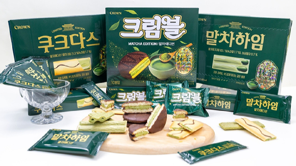 크라운제과의 말차맛 디저트 3종. [사진=크라운제과]
