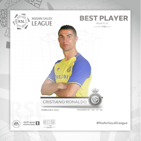 호날두가 사우디 리그 2월의 선수로 선정됐다. [사진=사우디프로리그 트위터 캡처]