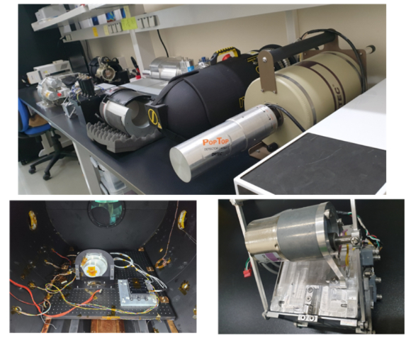 한국지질자원연구원이 개발한 달 자원조사에 활용되는 연구장비들. 감마선분광기 우주인증모델(좌측 아래), 엑스선 분광기 지상모델 (우측 아래). [사진=한국지질자원연구원]