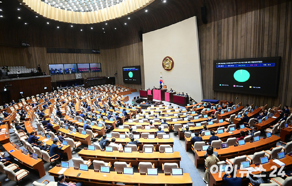 지난 25일 국회 본회의장에서 본회의가 열리고 있다. [사진=정소희 기자]