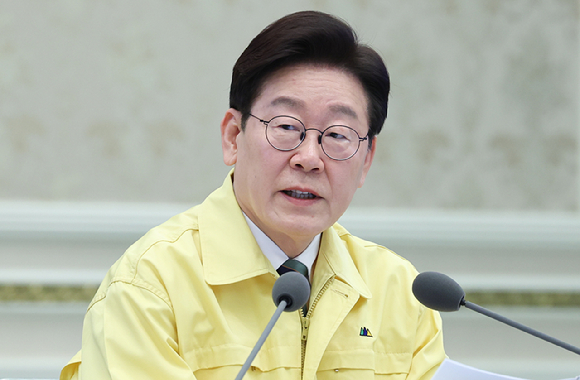 이재명 대통령이 23일 청와대 영빈관에서 열린 제59차 중앙통합방위회의에서 발언하고 있다. 2026.3.23 [청와대통신사진기자단] [사진=연합뉴스]