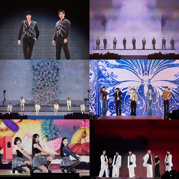 일본 후쿠오카 미즈호 페이페이 돔에서 열린 ‘SMTOWN LIVE 2025-26 in FUKUOKA’(에스엠타운 라이브 2025-26 인 후쿠오카에서 출연 가수들이 단체 기념 사진을 촬영하고 있다. [사진=SM엔터테인먼트]