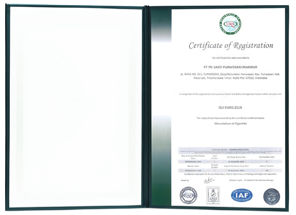 KT&G 인도네시아 공장 'ISO 45001' 인증서. [사진=KT&G]