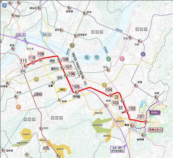 위례신사선 노선도. [사진=서울시]