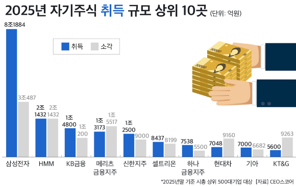 자사주 소각 규모 상위 10곳. [사진=CEO스코어]