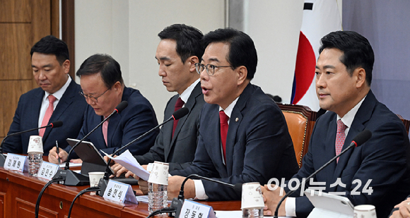 송언석 국민의힘 원내대표가 8일 국회에서 열린 최고위원회의에서 발언을 하고 있다. [사진=곽영래 기자]