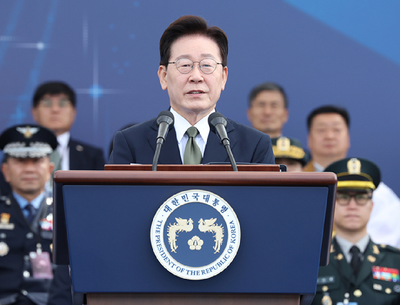 이재명 대통령이 1일 충남 계룡대에서 열린 제78주년 국군의 날 기념행사에서 기념사를 하고 있다. 2026.10.1 [사진=연합뉴스]