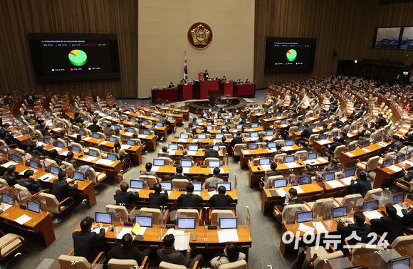 11일 오후 서울 여의도 국회에서 열린 새해 첫 본회의에서 국가첨단전략산업 경쟁력 강화 및 보호에 관한 특별조치법안'(반도체특별법)이 통과되고 있다. [사진=김성진 기자]