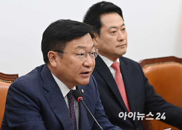 정점식 국민의힘 원내대표가 15일 서울 여의도 국회에서 열린 최고위원회의에서 발언을 하고 있다. [사진=곽영래 기자]