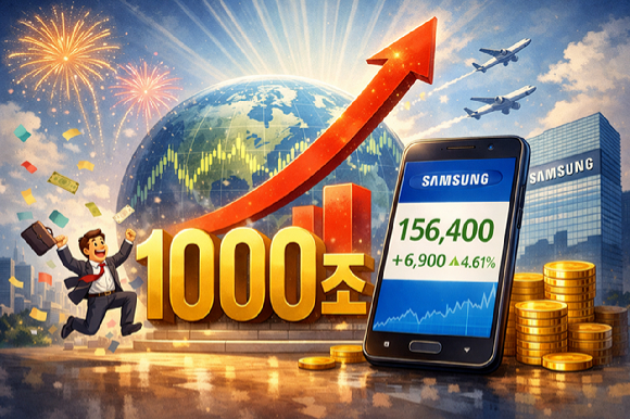 삼성전자 주가 상승으로 22일 회사의 시가총액이 1000조원을 돌파했다. [사진=챗GPT]