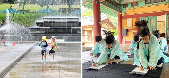 홍길동 테마파크 바닥분수(좌), 필암서원 선비축제(우) [사진=장성군]