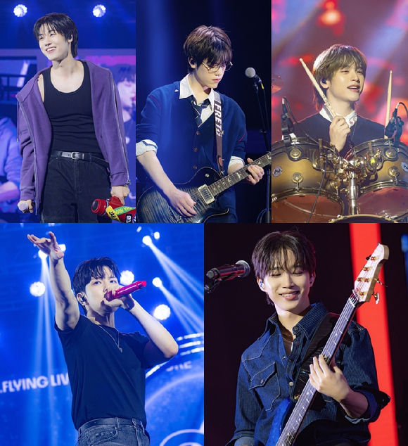 밴드 엔플라잉(이승협, 차훈, 김재현, 유회승, 서동성)이 앙코르 콘서트 2025 N.Flying LIVE '&CON4 ENCORE : Let&rsquo;s Roll &4EVER'(2025 엔플라잉 라이브 '엔콘4 앙코르 : 렛츠 롤 엔포에버')를 개최하고 팬들을 만나고 있다. [사진=FNC엔터테인먼트]