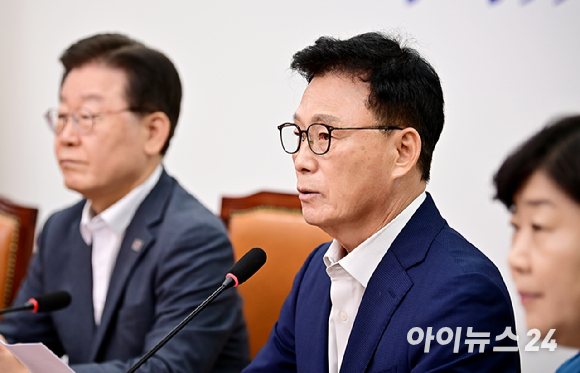 박광온 더불어민주당 원내대표가 지난 21일 국회에서 열린 최고위원회의에서 발언하고 있다. [사진=곽영래 기자]