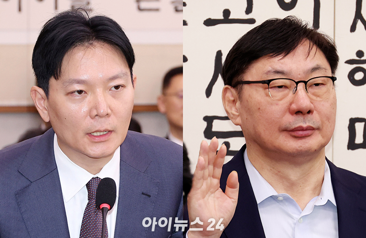 박상용 법무연수원 교수와 이화영 전 경기도 평화부지사가 14일 국회 법제사법위원회 법무부 국정감사에 출석했다. 사진 왼쪽부터 박상용 교수, 이화영 전 부지사. [사진=곽영래]