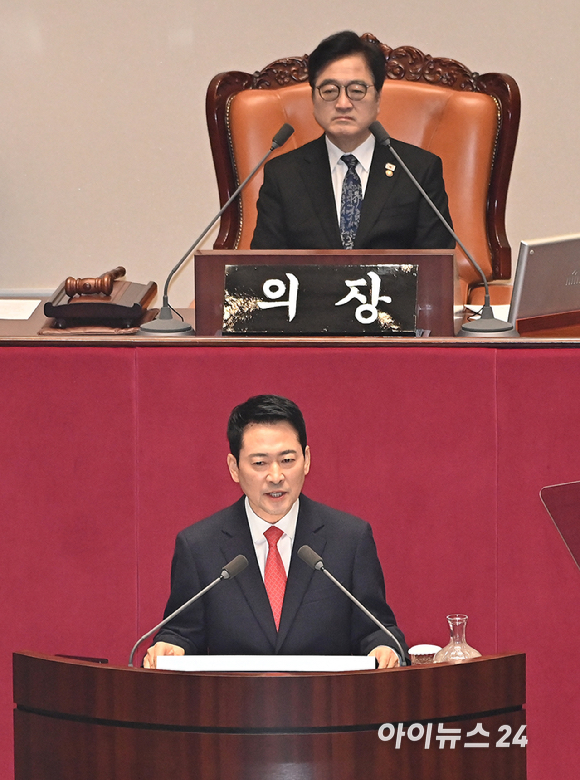 장동혁 국민의힘 대표가 4일 국회 본회의에서 교섭단체 대표연설을 하고 있다. [사진=곽영래 기자]