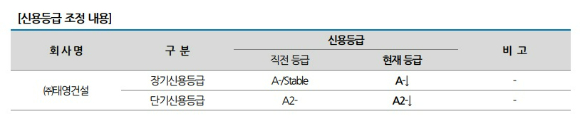 나이스신용평가의 태영건설 신용등급 전망 현황 [자료=나이스신용평가]