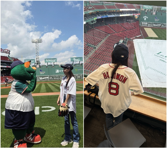 하지원이 지난 22일(현지시간) 오후 1시 미국 매사추세츠주 보스턴의 펜웨이 파크(Fenway Park)에서 시구를 하고 있다. [사진=메이저리그(MLB) 공식 유튜브, 해와달엔터테인먼트]