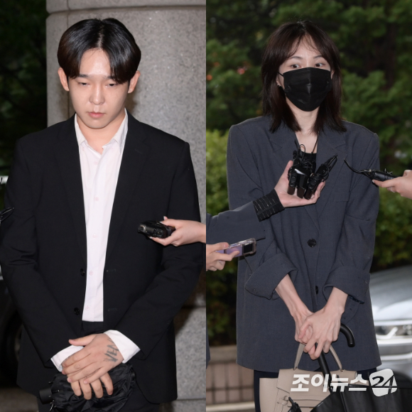 가수 남태현과 방송인 서민재가 지난해 10월 서울서부지방법원에서 열린 마약류 관리에 관한 법률 위반 혐의 첫 공판기일에 출석하고 있다. [사진=정소희 기자]