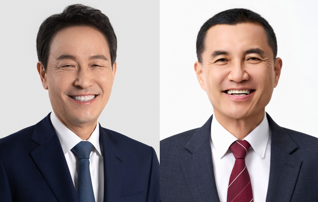 우상호 민주당 강원특별자치도지사 후보(왼쪽), 김진태 국민의힘 후보 [사진=중앙선거관리위원회]