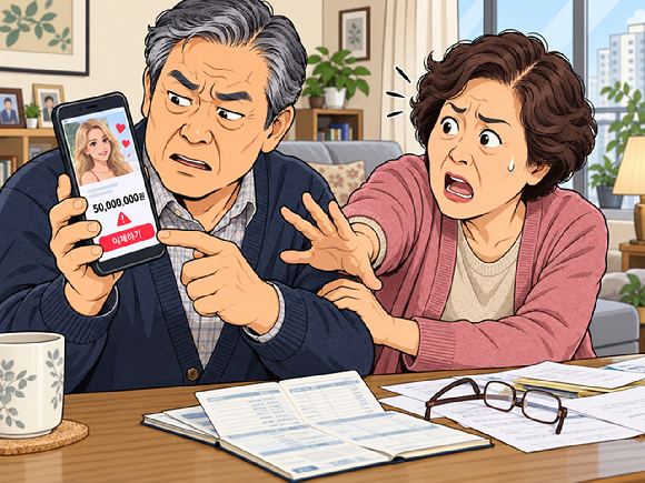 지난 22일 YTN라디오 '조인섭 변호사의 상담소'에는 경증 치매에 걸린 남편이 '로맨스 스캠'을 당하자, 전 재산을 날릴 것 같은 불안함에 이혼을 결심한 여성의 사연이 소개됐다. 그림은 챗GPT로 생성한 인공지능(AI) 이미지. [이미지=챗GPT]