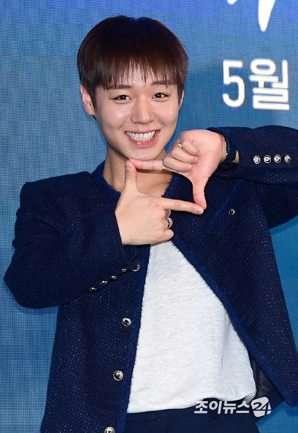 배우 박지훈이 6일 오후 서울 광진구 풀만 앰배서더 서울 이스트폴에서 열린 티빙 오리지널 '취사병 전설이 되다' 제작발표회에 참석하고 있다. [사진=정소희 기자]