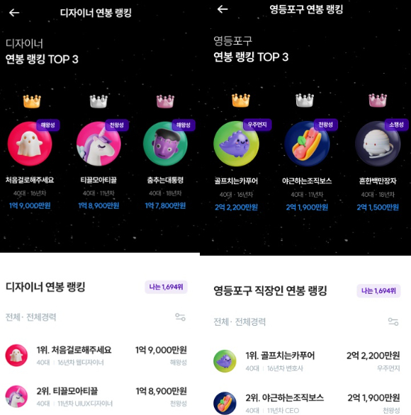 핀크 리얼연봉 서비스 화면. [사진=핀크]